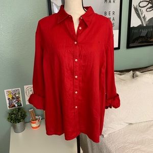 Lauren Ralph Lauren Red Linen Button Down Shirt 2X